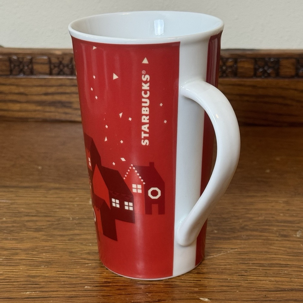 Starbucks Red Christmas Holiday Village Tall 16oz Coffee Tea Mug - 2013 Flaw